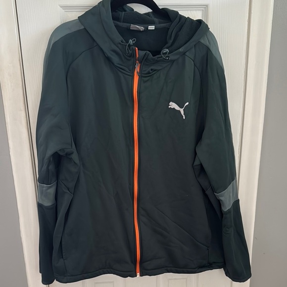 Puma Forest Green Hoodie with Bright Orange Zip - Picture 1 of 6